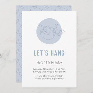 Convite Aniversário azul moderno simples da preguiça