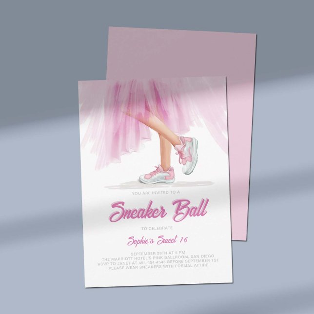 Convite Aniversário Ball Ballerina Princess Sweet 16 (birthday sneaker ball invitation sweet 16 princess ballerina dress pink tulle white elegant feminine)