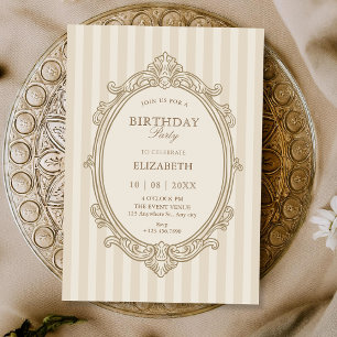 Convite Aniversário bege suave elegante vintage