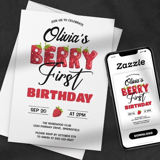 Convite Aniversário Berry Primeiro Morango (Criador carregado)