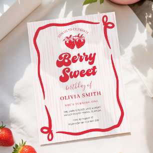Convite Aniversário Berry Sweet com Laço Rosa Coquette Mor