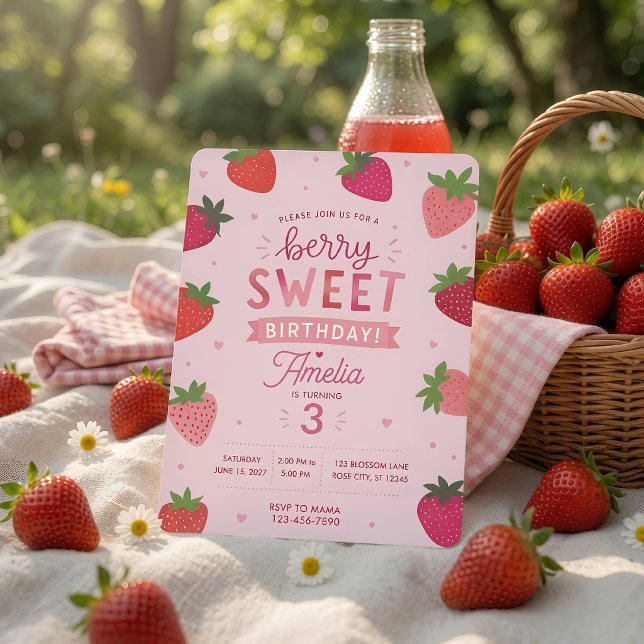 Convite Aniversário Berry Sweet Rosa Morango  (Criador carregado)