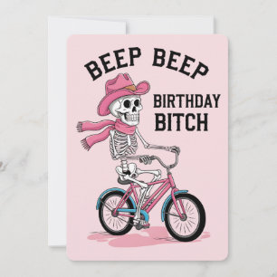 Convite Aniversário Bip Bip Engraçado Esqueleto Rosa Bicic