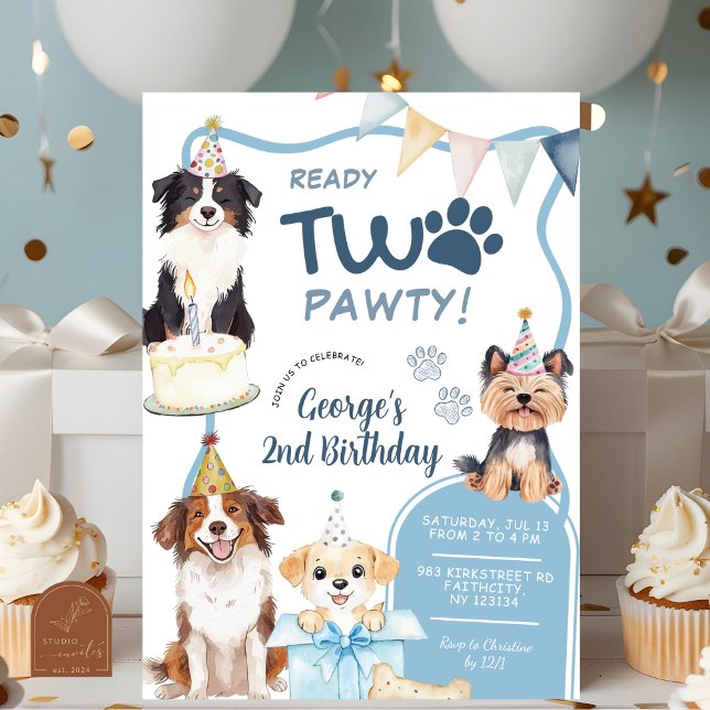 Convite Aniversário Blue Dog Ready Two Pawty (Criador carregado)