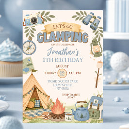 Convite Aniversário Blue Let's Go Glamping