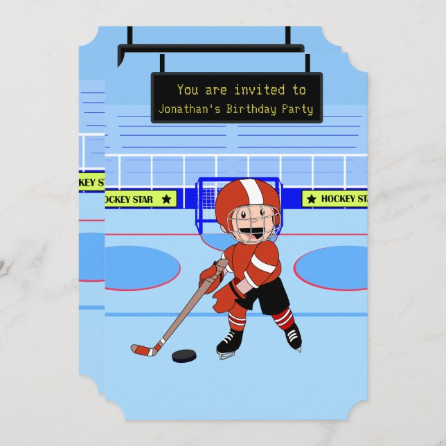 Convite Aniversário bonito da estrela do hóquei em gelo (Frente/Verso)