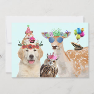 Convite Aniversário bonito dos animais de partido