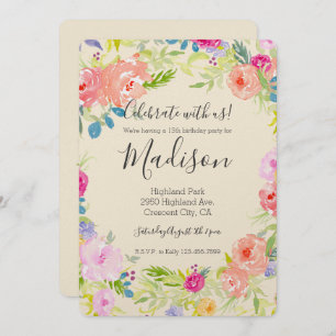 Convite Aniversário Bonito Peach Pink Watercolor