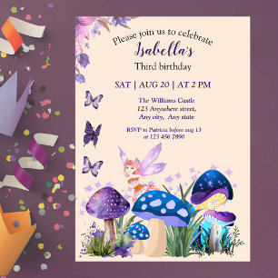 Convite Aniversário Borboleta Cogumelo Roxo Fada Meninas