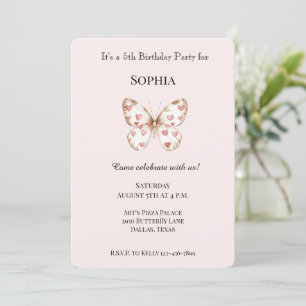 Convite Aniversário Borboleta Fofa Rosa Corado Corações Ve
