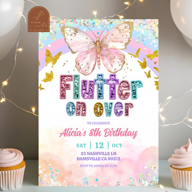 Convite Aniversário Borboleta Mágica Arco-Íris Pastel (Criador carregado)