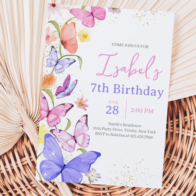 Convite Aniversário Borboleta Roxa Rosa (Criador carregado)