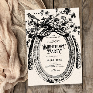 Convite Aniversário botânico artístico rústico vintage