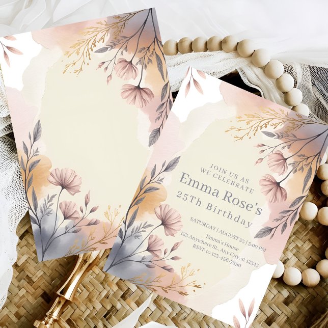 Convite Aniversário Botânico Blush (Criador carregado)