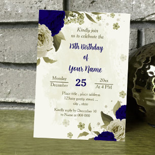 Convite Aniversário botânico das flores azuis