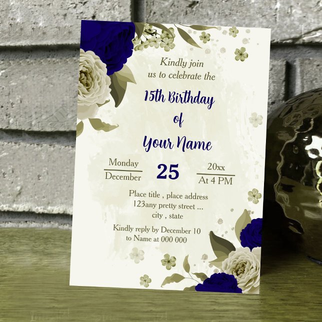 Convite Aniversário botânico das flores azuis (Criador carregado)