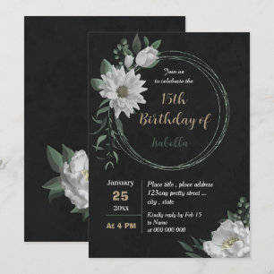Convite aniversário botânico das flores brancas românticas