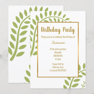 CONVITE ANIVERSÁRIO BRANCO DE FERN VERDE MODERNO