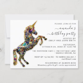 Convite Aniversário Branco do Cavalo do Unicórnio Dourado