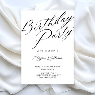 Convite Aniversário branco minimalista moderno