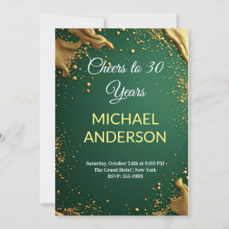 Convite Aniversário Brilho Dourado Verde Esmeralda