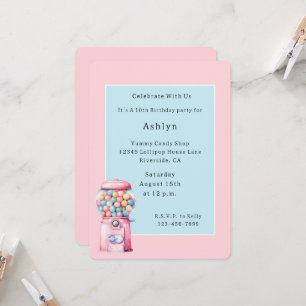 Convite Aniversário Caprichoso de Goma de Mascar Rosa Azul