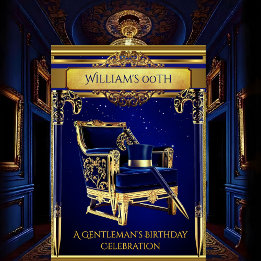 Convite Aniversário Cavalheiros Art Déco Elegante Dourado 