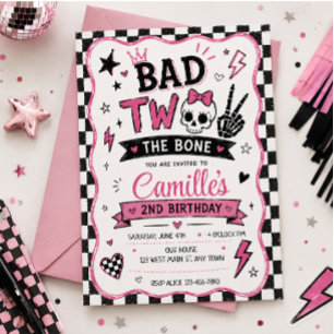 Convite Aniversário Caveira Punk Goth Rosa Ruim pra Carbon