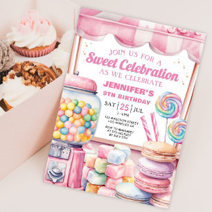 Convite Aniversário Celebração Doce Aquarela Candy Land