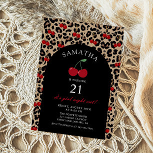 Convite Aniversário Cereja Coquete Leopardo Guepardo