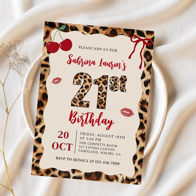 Convite Aniversário Cereja Leopardo Guepardo (Criador carregado)