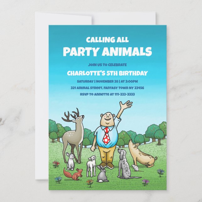 Convite Aniversário Chamando Todos os Animais de Festa (Frente)