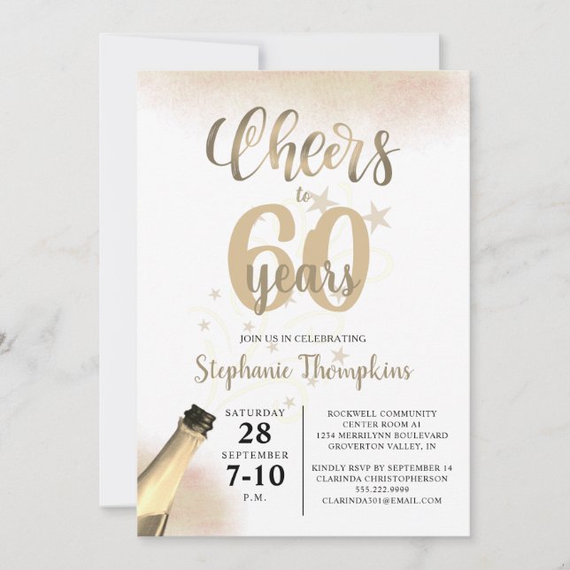 Convite Aniversário CHEERS PARA # ANOS Dourado Script (Frente)