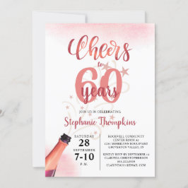 Convite Aniversário CHEERS PARA # ANOS Rosa Dourado Script