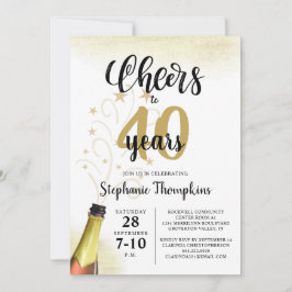 Convite Aniversário CHEERS PARA # ANOS Script Dourado Pret