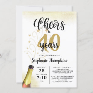 Convite Aniversário CHEERS PARA # ANOS Script Dourado Pret