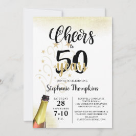 Convite Aniversário CHEERS PARA # ANOS Script Dourado Pret