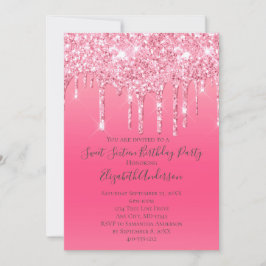 Convite Aniversário Chic Glitter Cor-de-Rosa Tendência Fem