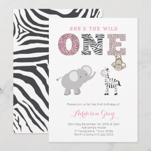 Convite Aniversário cinzento cor-de-rosa do safari de