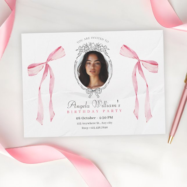 Convite Aniversário clássico de arco rosa elegante (Criador carregado)