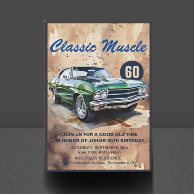 Convite Aniversário Clássico de Musculatura (Rev up the fun with our Birthday Classic Muscle Car Invitation! )