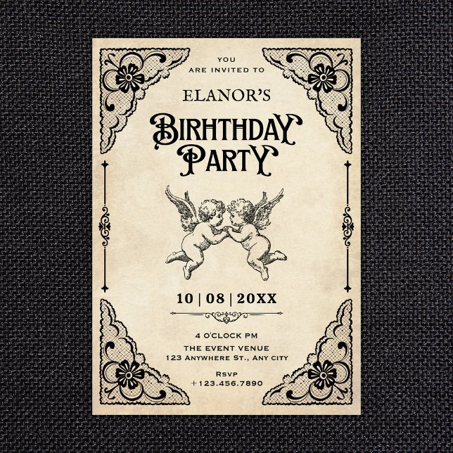 Convite Aniversário clássico vintage (Criador carregado)