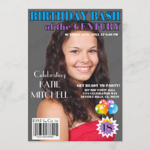 Convite Aniversário Cobrir Da Revista Azul Roxo Qualquer 