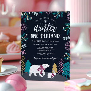 Convite Aniversário colorido de ONEderland do inverno