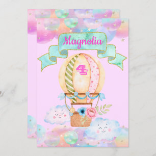 Convite Aniversário Colorido do Rainbow Unicorn Hot Air Ba