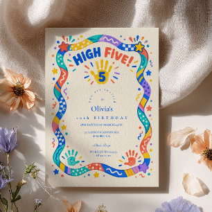 Convite Aniversário Colorido Ondulado de Cinco Anos