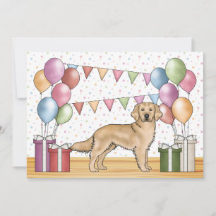 Convite Aniversário Colorido Pastel do Retriever Dourado A
