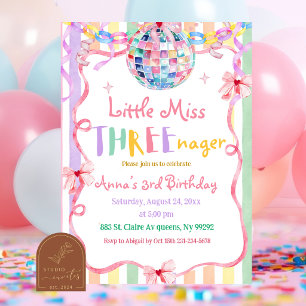 Convite Aniversário Colorido Pastel Little Miss Threenager