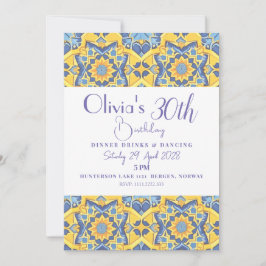 Convite Aniversário com Azulejo Amarelo e Azul Detalhado