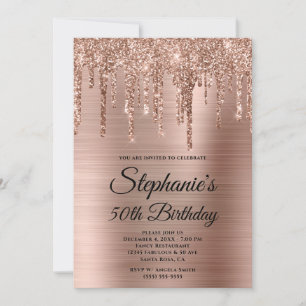 Convite Aniversário com Brilho em Rose Gold e Foil Ombre